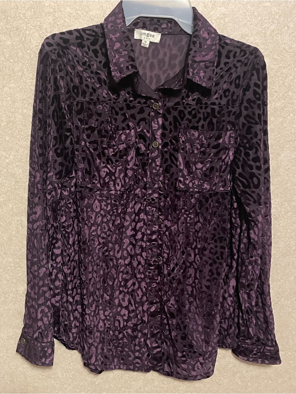 Umgee Deep Purple Leopard-Print Button Down Shirt